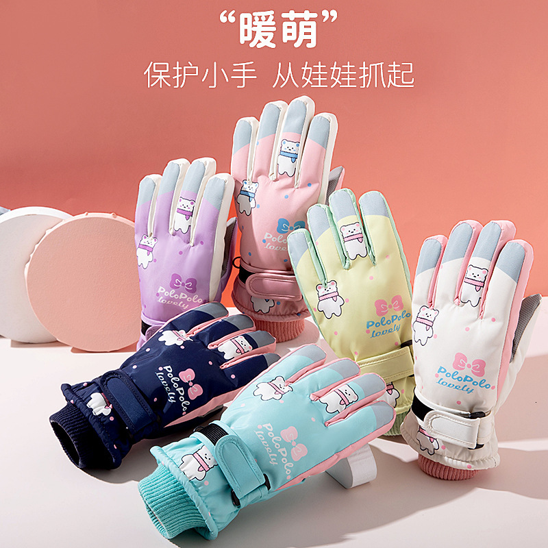 2026 Cross-Border Winter Children's Ski Gloves, Fleece-Lined, Touchscreen Compatible, Waterproof, Non-Slip, Windproof, Warm Gloves For Kids And