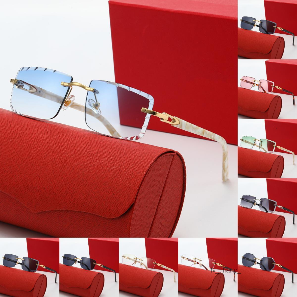 Blue Fashion Designer Sunglasses for Men Unisex Sport Buffalo Horn Glasses Women Rimless Sun Eyeglasses Silver Gold Metal Frame Rectangle Coating Ey