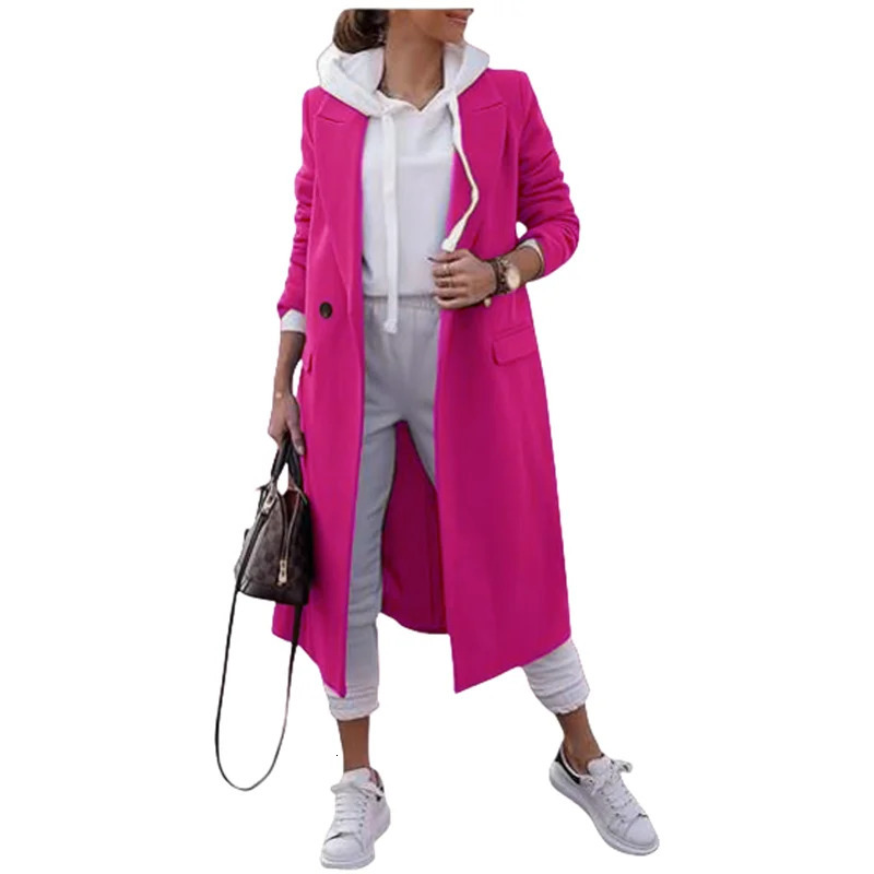 Women's Jakcets Wool Blends Clothing Autumn Long Trench Coat Jacket For Women Streetwear Outer Wear Solid Color Lapel Fashion 261010