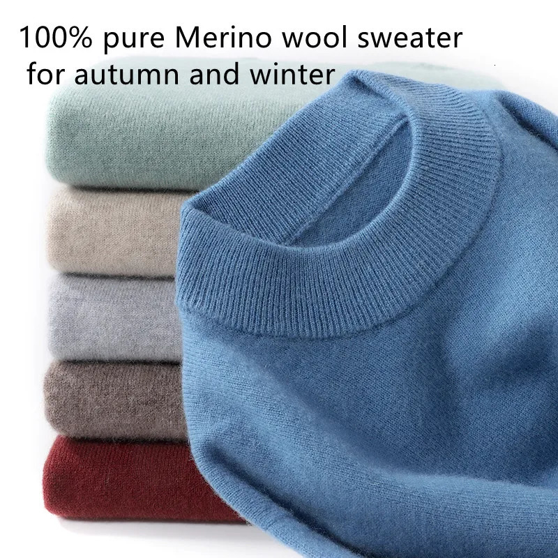 100 Pure Merino Wool Men's Semi High Neck Pullover Solid Color Plus Size Casual Sweater Autumn And Winter Sports Cashmere Top 261009