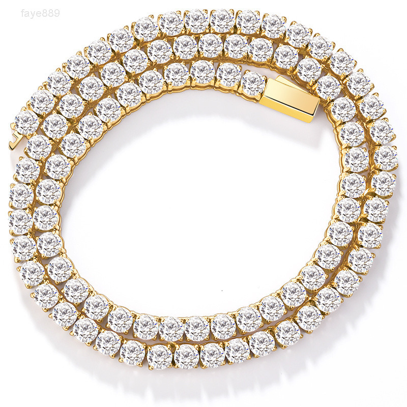 Men's Hip-Hop Jewelry Wholesale 18K Gold-Plated Ice Diamond Tennis Chain Cubic Zirconia Sparkling Necklace Party Gift Unisex