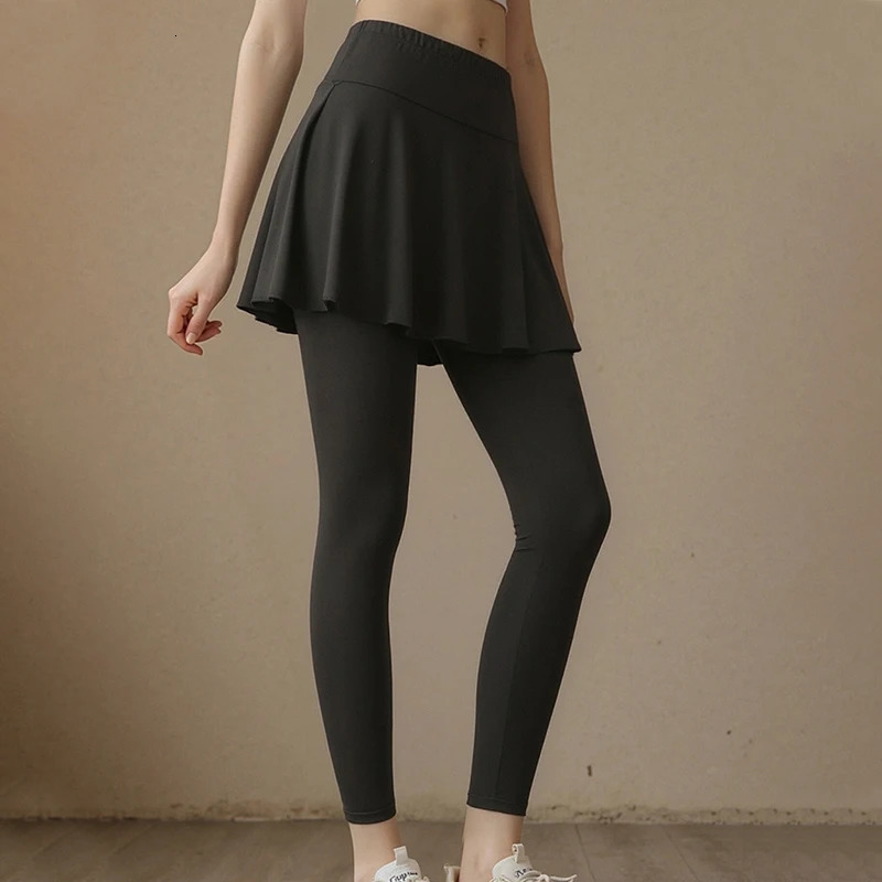 Ladies' Summer Solid Color Fashionable Dress with Pants Casual Sports Bottom Skirt Pleated Running Leggings 261016