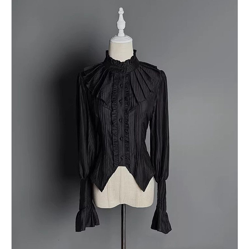 MEXZT Gothic Vintage Black Shirts Women Japanese Harajuku Ruffles Bandage Blouses Y2K Lolita Cutecore Long Sleeve Design Tops