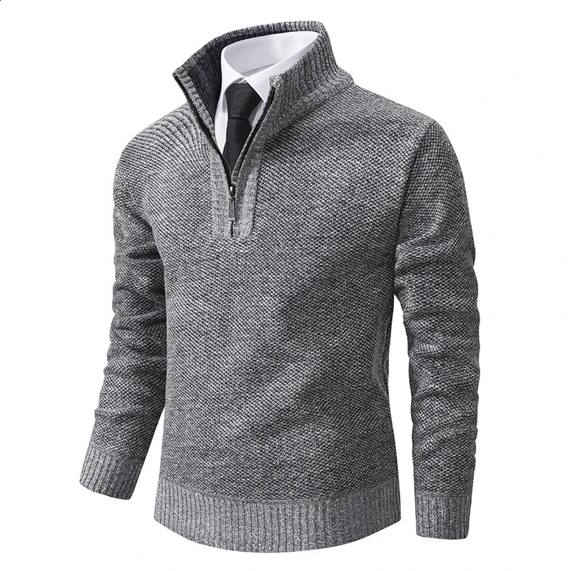 Men Turtleneck Knitted Pullover Sweater 2025 Autumn Winter Fleece Thicker Half Zipper Solid Casual Slim Fit Male Wool Sweaters 261008