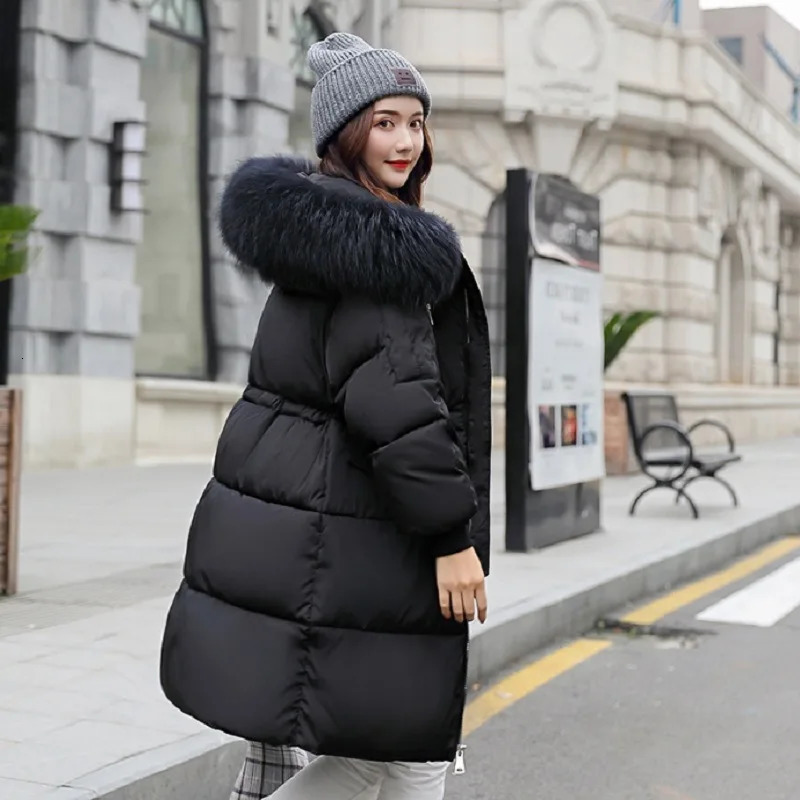 2025 Korean Style Thickened Cotton Padded Coat Women Long Length Puffer Jacket Big Fur Collar Winter Parka 260923
