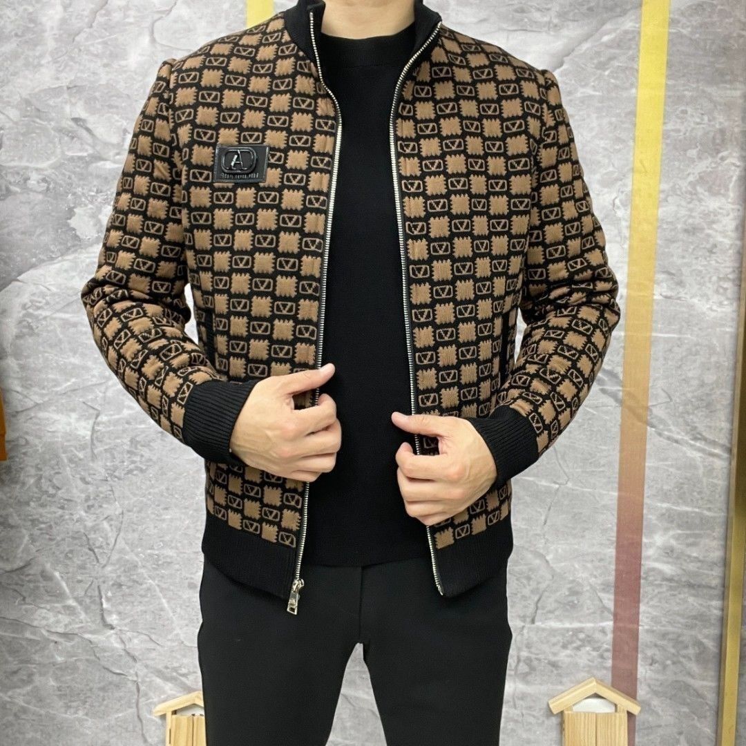 High-end trendy casual European American style spring and autumn men's jacket fashionable digital jacquard