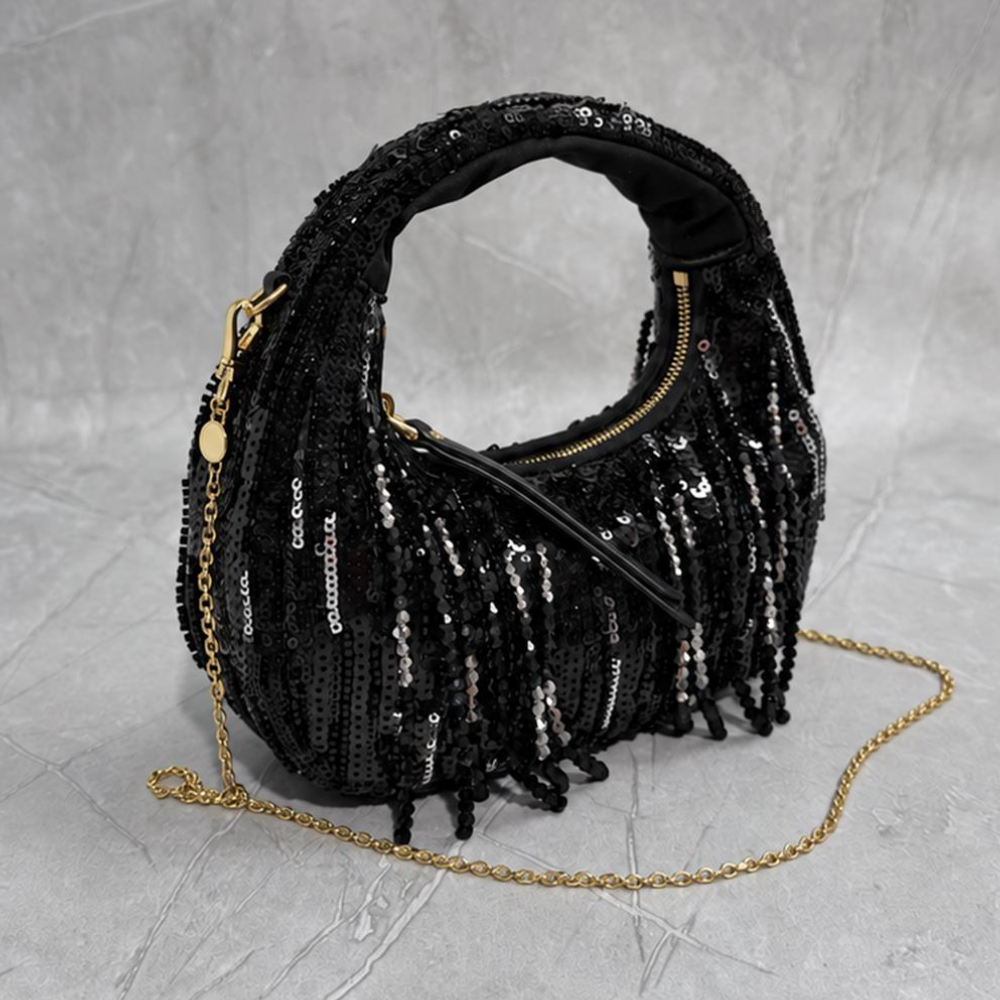 Mini Sequin Fringe Bag Embroidered Evening Purse Chain Shoulder Crossbody Compact Glamorous Party Top-Tier Designer New Arrival