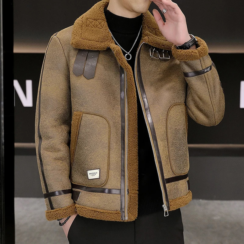 Highquality Faux Fur Leather Jackets Men Splicing Pockets Trend Casual Motorcycle Bike Jacket Winter Thick Warm Coat Streetwear 261014