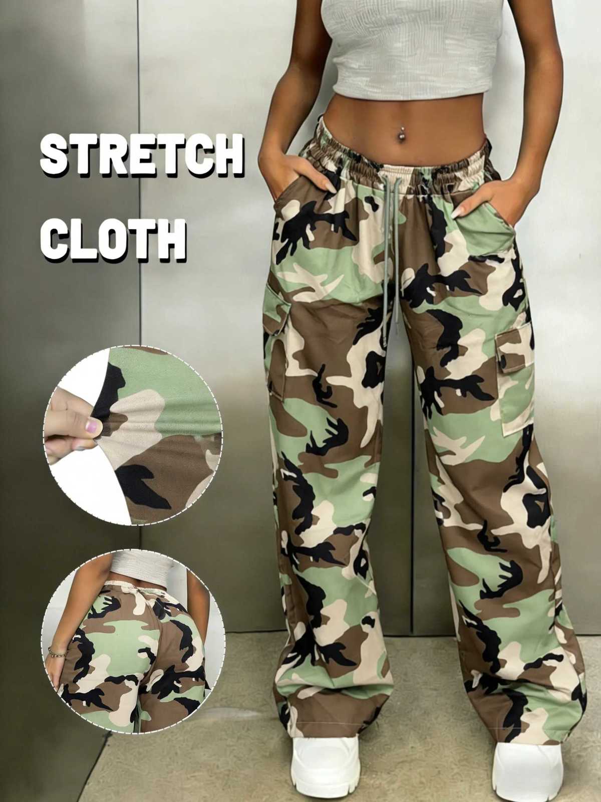 Women's Capris Women's Leggings Pants Women's High Waisted Stretch Cargo Pants Wide Leg Trousers Fall Outfits 2026 for WomenW261017