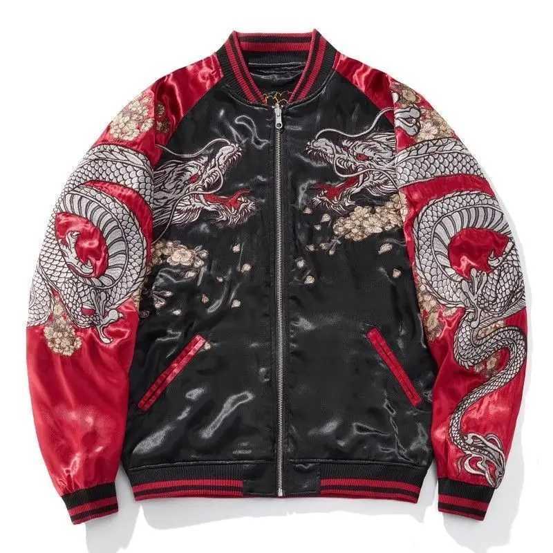 Embroidery Heavy Men's Dragon Jackets Jacket Coat Men's Horizontal Yokohama Baseball Uniform Style Youth Fashion Long Sleeve Zipper Closur