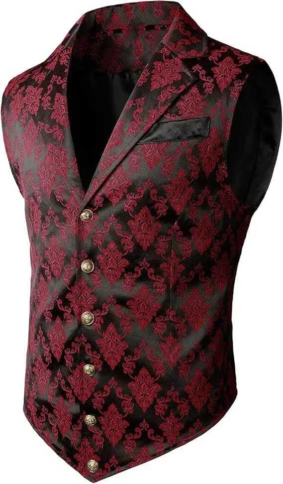 Jacquard Men's Vests Victorian Floral Men Suit Vest Slim Fit Lapel Waistcoat Formal Wedding Banquet Party Business Sleeveless TopsW261017