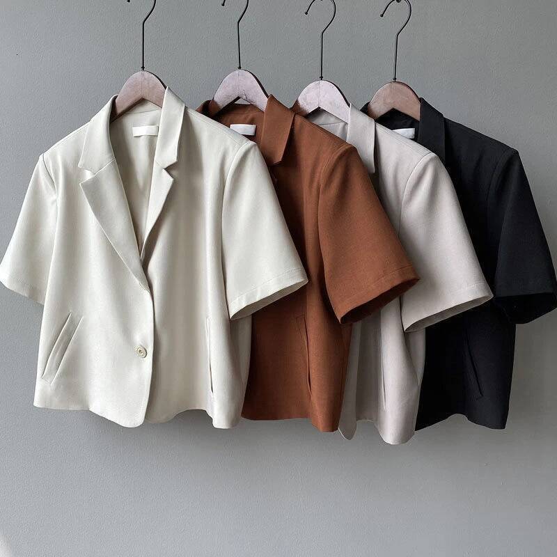 MEXZT Blazers Women S-4Xl Elegant Solid Suit Jackets Office Lady Korean Short Sleeve Single Breasted Blazer Casual Coat