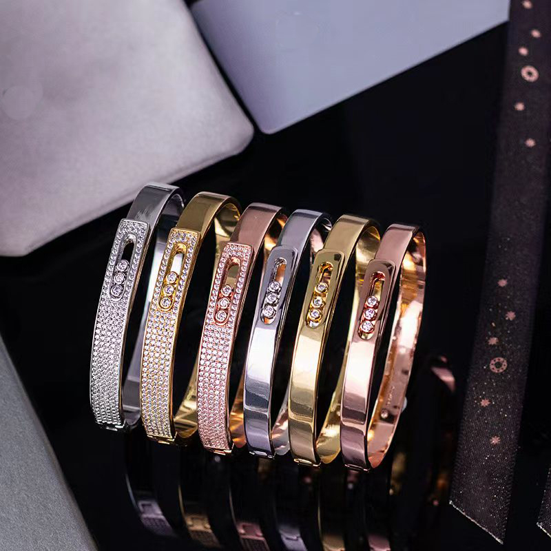 Stainless Steel Boutique Jewelry Bracelet Women's Designer Bracelet High-Quality Sliding Three Diamond Bracelet