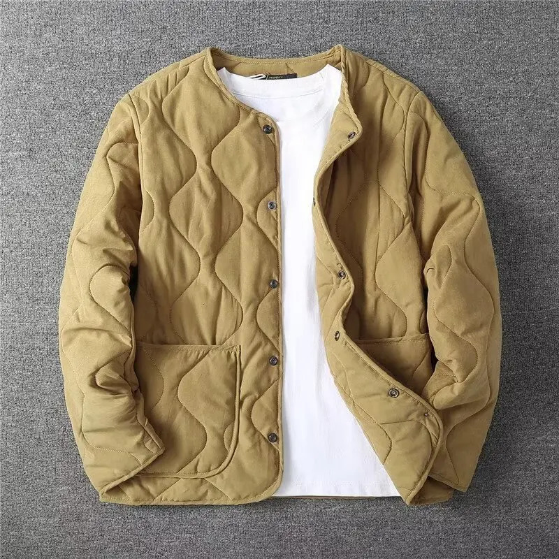 Men's Retro Autumn and Winter Versatile Jacket Without Collar Thick Top Loose Casual Cotton Warm Jacke 261010