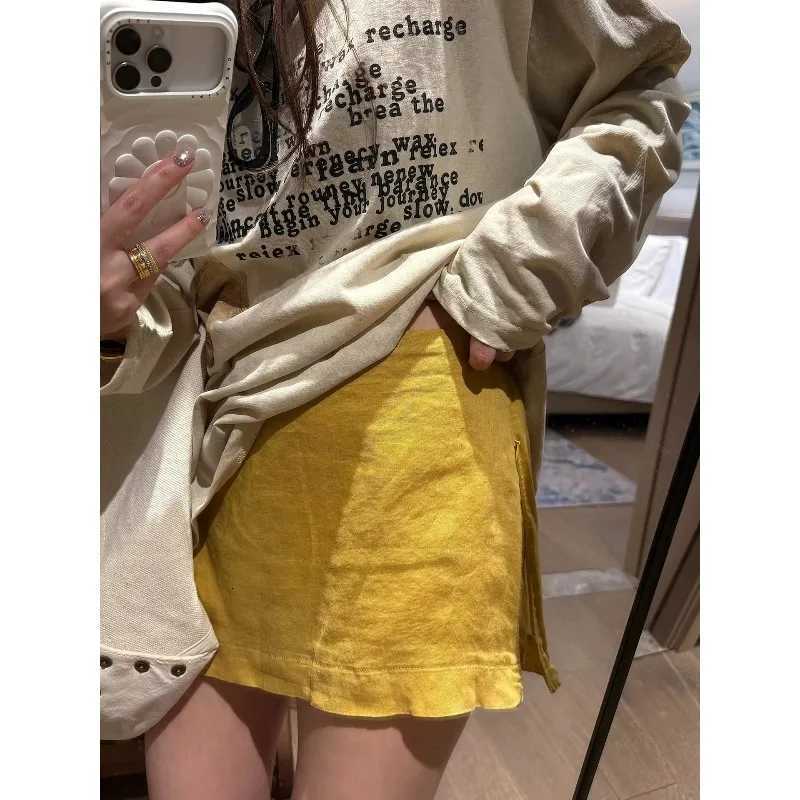 A-Line High Waist Skirts 2026 Skirt Dongda Gate Summer New Style Double Side Slit Half Body Pants Women Slimming Anti Exposure W261017