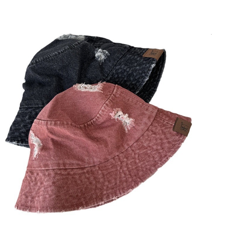 Koreanstyle distressed vintage washed denim bucket hat women new spring/summer design ripped details perfect for street style and versatile with any