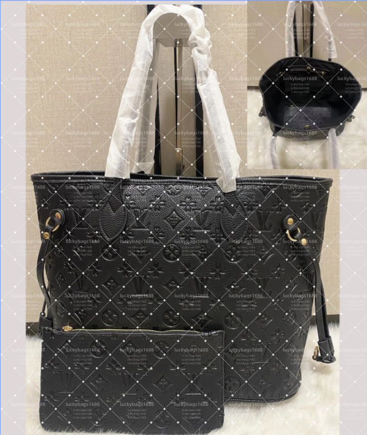luxury designer bag 2pcs Set Embossed black Flower Bags Leather designerbag Women Shoulder Bags Fashion Composite bag