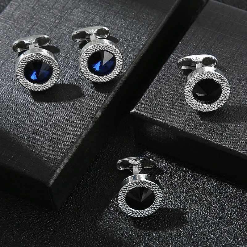 Blue Cuff Black Links Shiny Crystal Cufflinks for Men Business Suit Shirt Sleeve Button Wedding Formal Dress Cuff Link Best Gifts to MensW261017