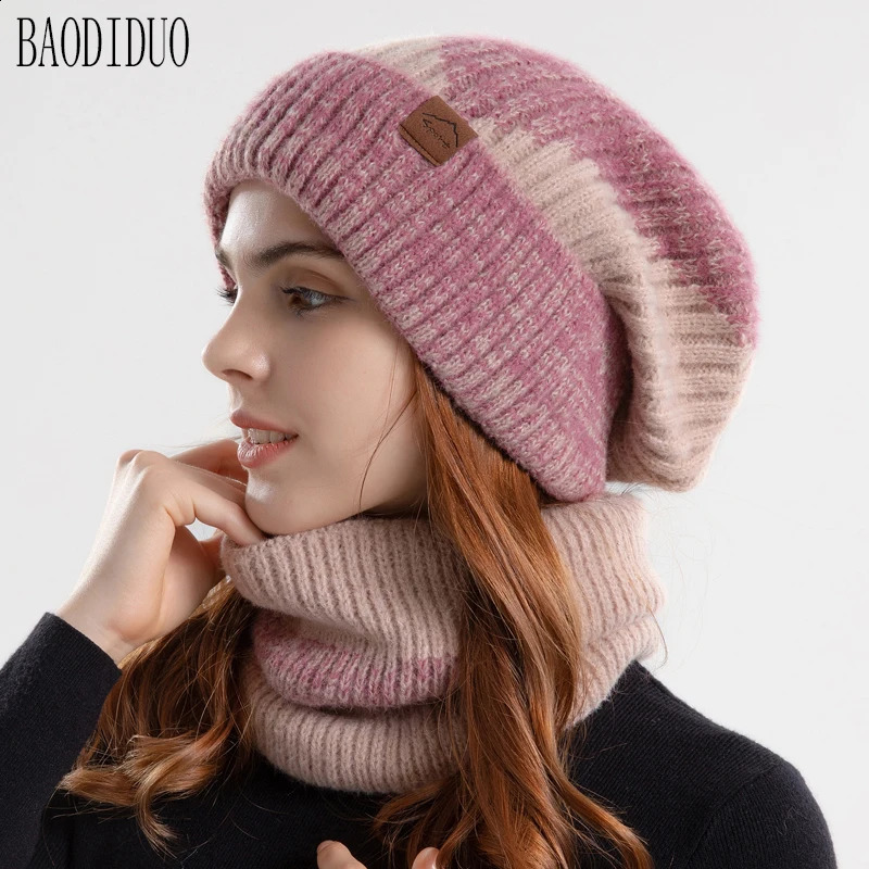 Xinbaoguan 100% Acrylic 9971 Winter Thick and Warm Ear Protection Woolen Hat with Velvet Scarf Two-Piece Set Knitted Hat261016