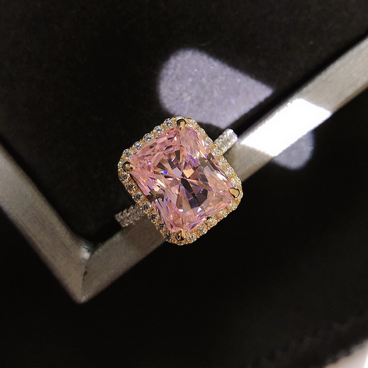 Square diamond ring designer ring women's wedding ring 5-cart pink s925 silver plated 18K gold pink diamond fashion jewelry
