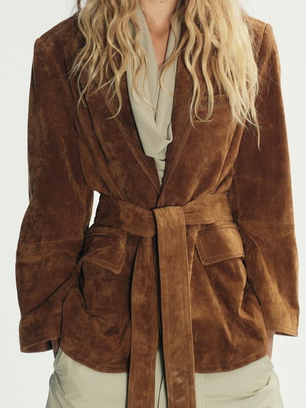 European and American style 2026 autumn/winter new women's loose casual chic simple suede leather blazer versatile jacket trendy