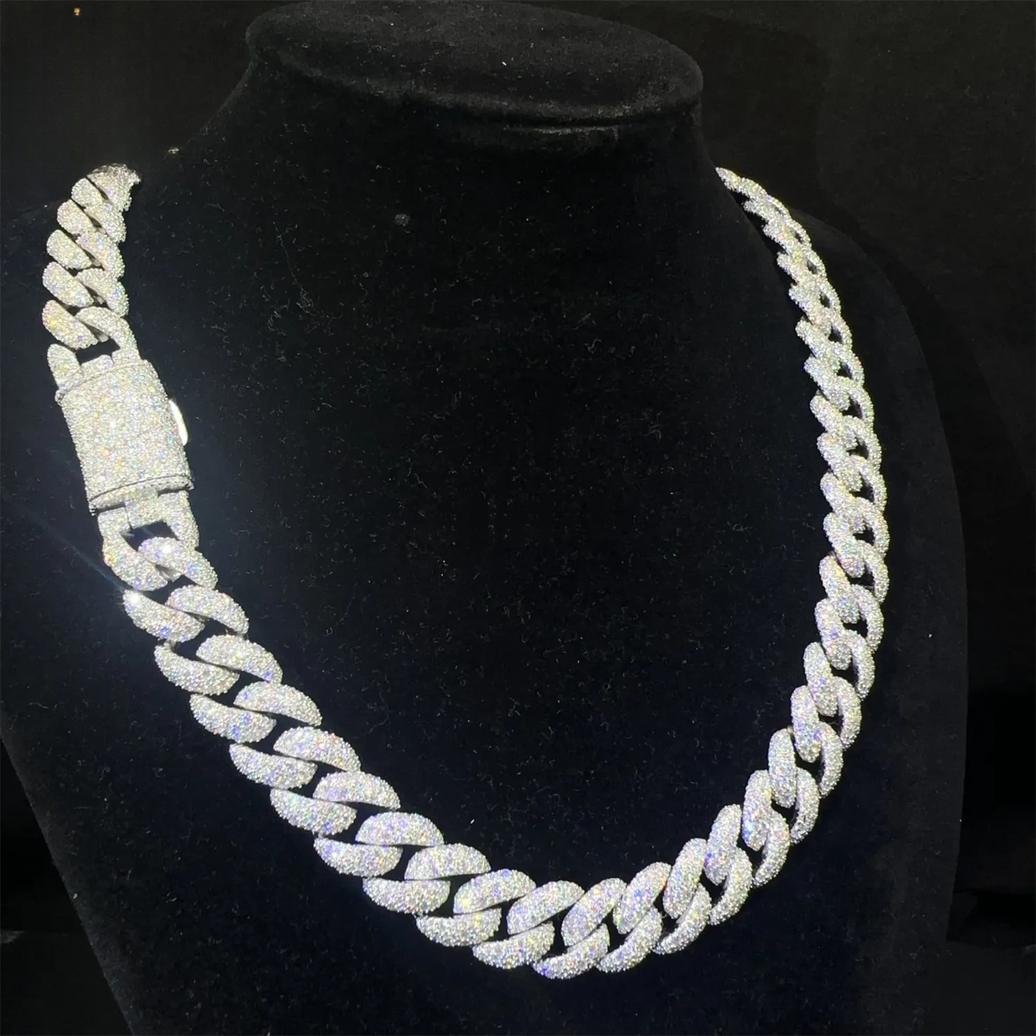 Pass Diamond Tester GRA Certificate 925 Solid Silver 14mm Mix Size Stone Iced Out Hip Hop FL Moissanite Miami Cuban Link Chain