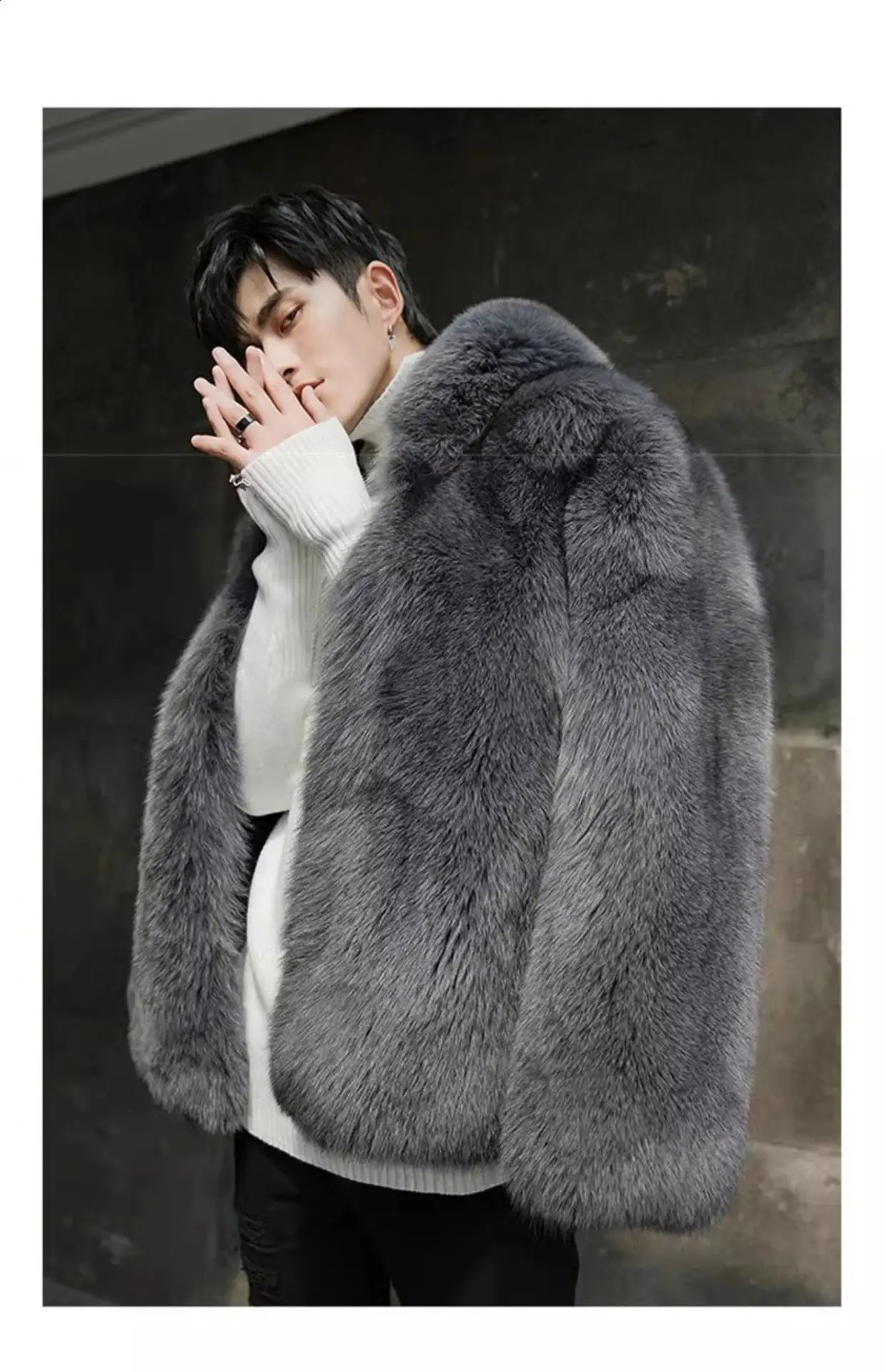 Winter Fashion Men's Solid Color Simple Basic Casual Trendy Elegant y Long Sleeve Hooded Faux Fur Coats Male Clothes 261013