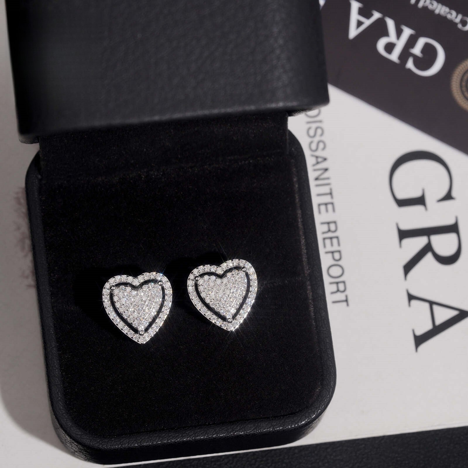 S925 silver double-layer moissanite 12.5MM full-diamond earrings, hip-hop style heart-shaped earrings