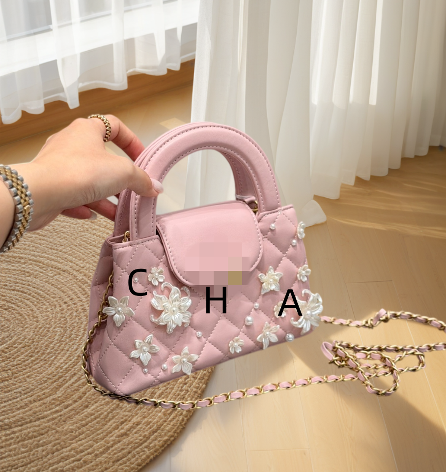 Flower handbag, diamond quilted chain bag, versatile stylish handle shoulder crossbody bag, designer bag, size 19*13, five colors
