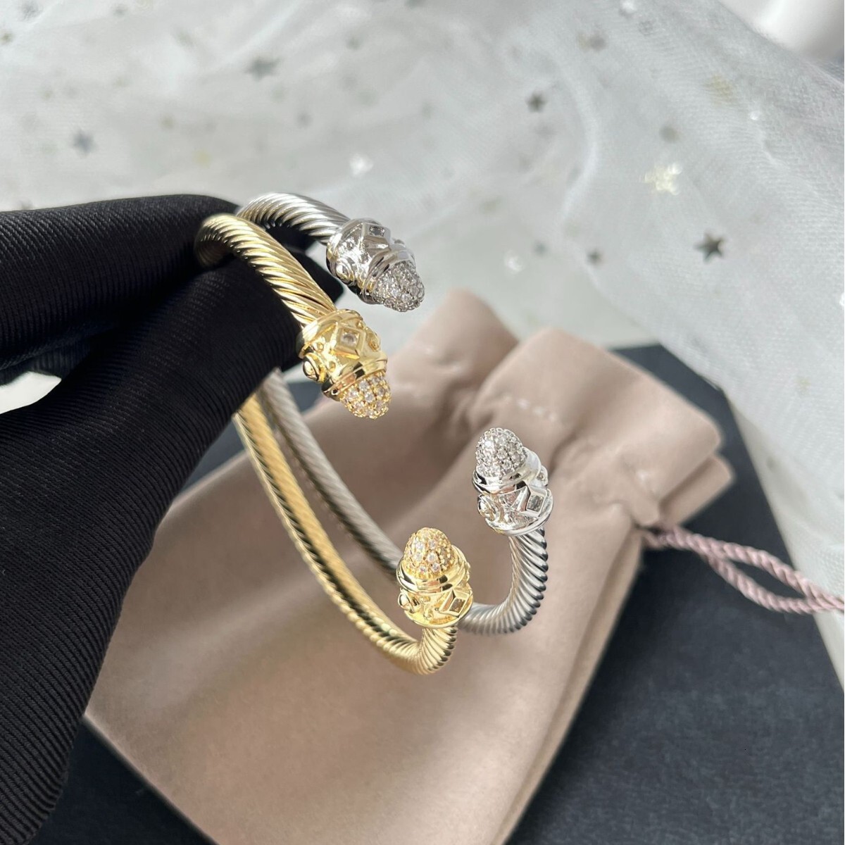 DY Cable Jewelry Designer Davidjersey Yurmannn Luxury Bracelet For Woman Men Luxe Bangle DY Fashion Trendy Two-tone 5MM Bracelet Micro-inlaid Open B