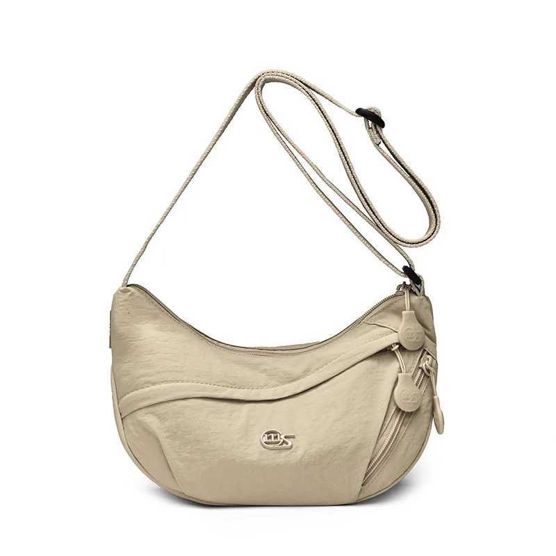 Cross Body Shoulder Bags Lightweight Nylon Crescent Bag for Women Crossbody Purse Casual Hobo Shoulder Bag Multi Zipper Daily Commuter Sling Pouch H