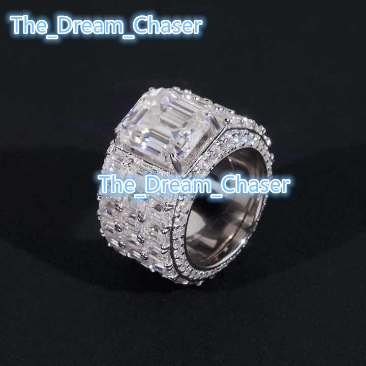Hip Hop Moissanite Men's Ring 925 Sterling Silver Custom Fashion Design 3CT Square Silver Plated Jewelry Free Shipping Hot Sale