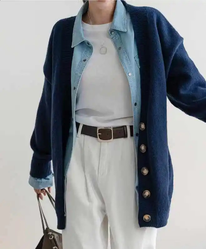 Oversized V Neck Knit Cardigan Women Soft Loose Long Sleeve Single Breasted Sweater Jacket Casual Autumn Winter Outerwear SW7723 261016
