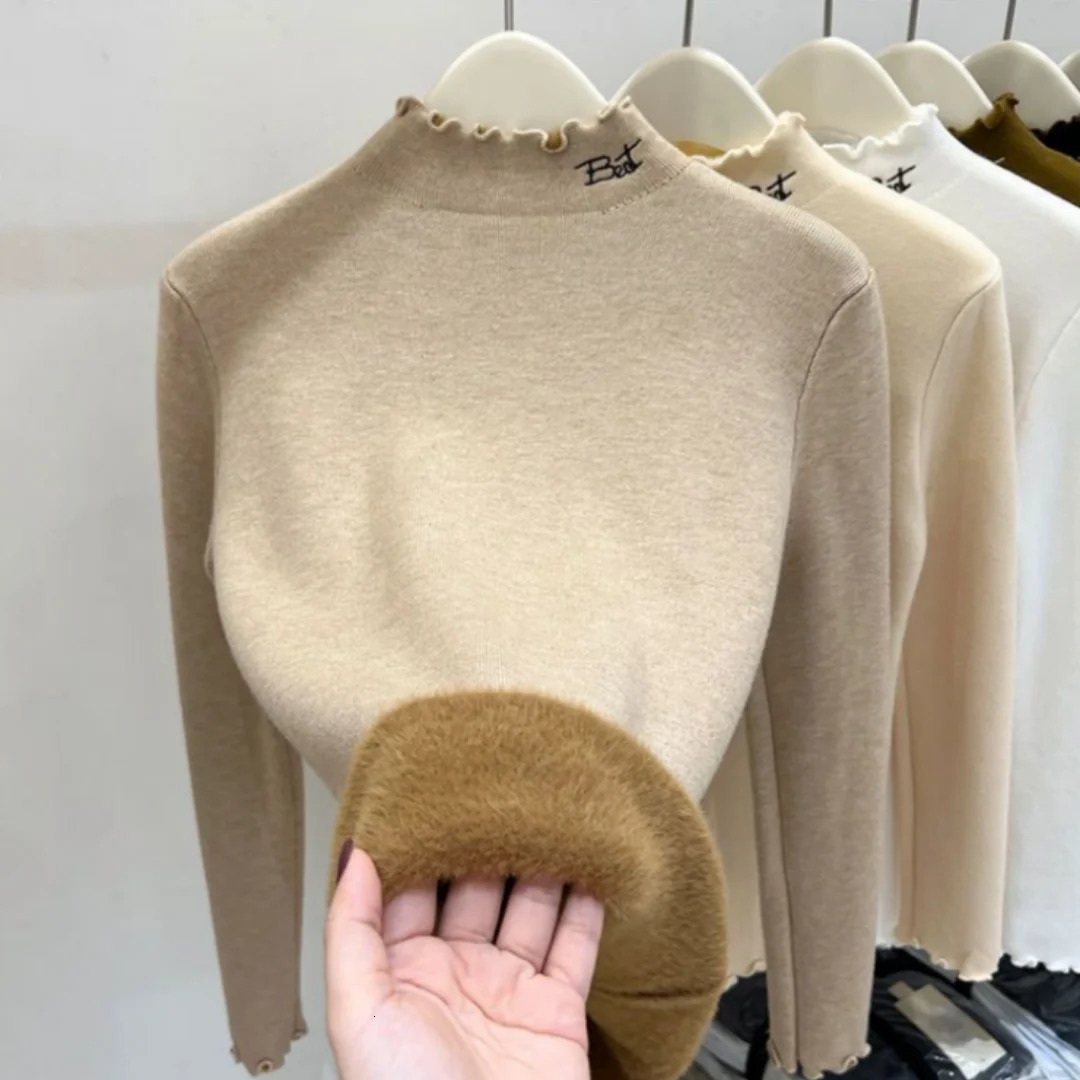 Women's Turtleneck Sweater Winter 2026 Retro With Velvet Lining Thickened Inner Wear Thermal Knitting Bottoming Shirt PulloversW 261008
