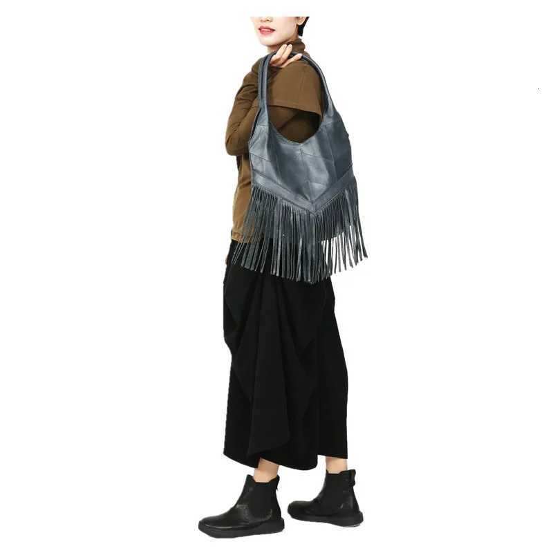Evening Bags The New Cowhide Leather Fringe Hobo Bag Women Genuine Leather Handbag with Tassel Female Lady Casual Real Leather Shoulder Bag H261016