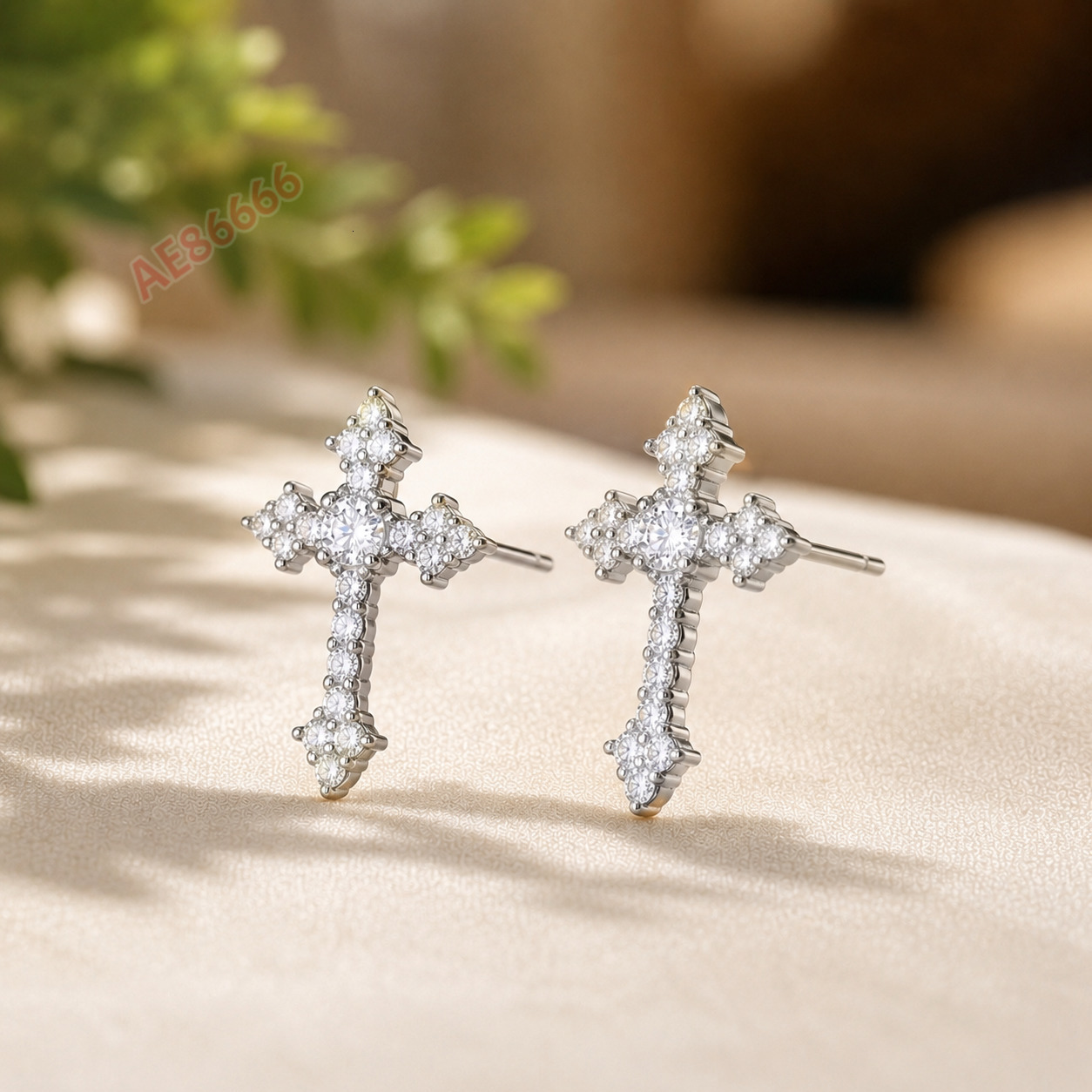 Various Styles 925 Sterling Silver Moissanite Cross Stud Earrings GRA Certified Round Sparkling Religious Statement Earrings Unisex Fine Jewelry For