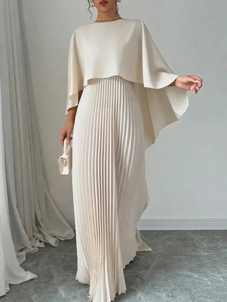 Urban Sexy Dress UOOZEE bodycon Female Stylish Highlow Party Evening Maxi Dresses Spring Autumn Cape Sleeves Solid Color Pleated Long Dress Women 1b