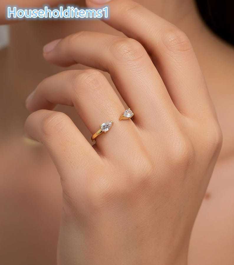 Adjustable 925 Sterling Silver Gold Plated Pear Cut Moissanite Ring for Women Fashion Jewelry for Anniversary Engagement Wedding