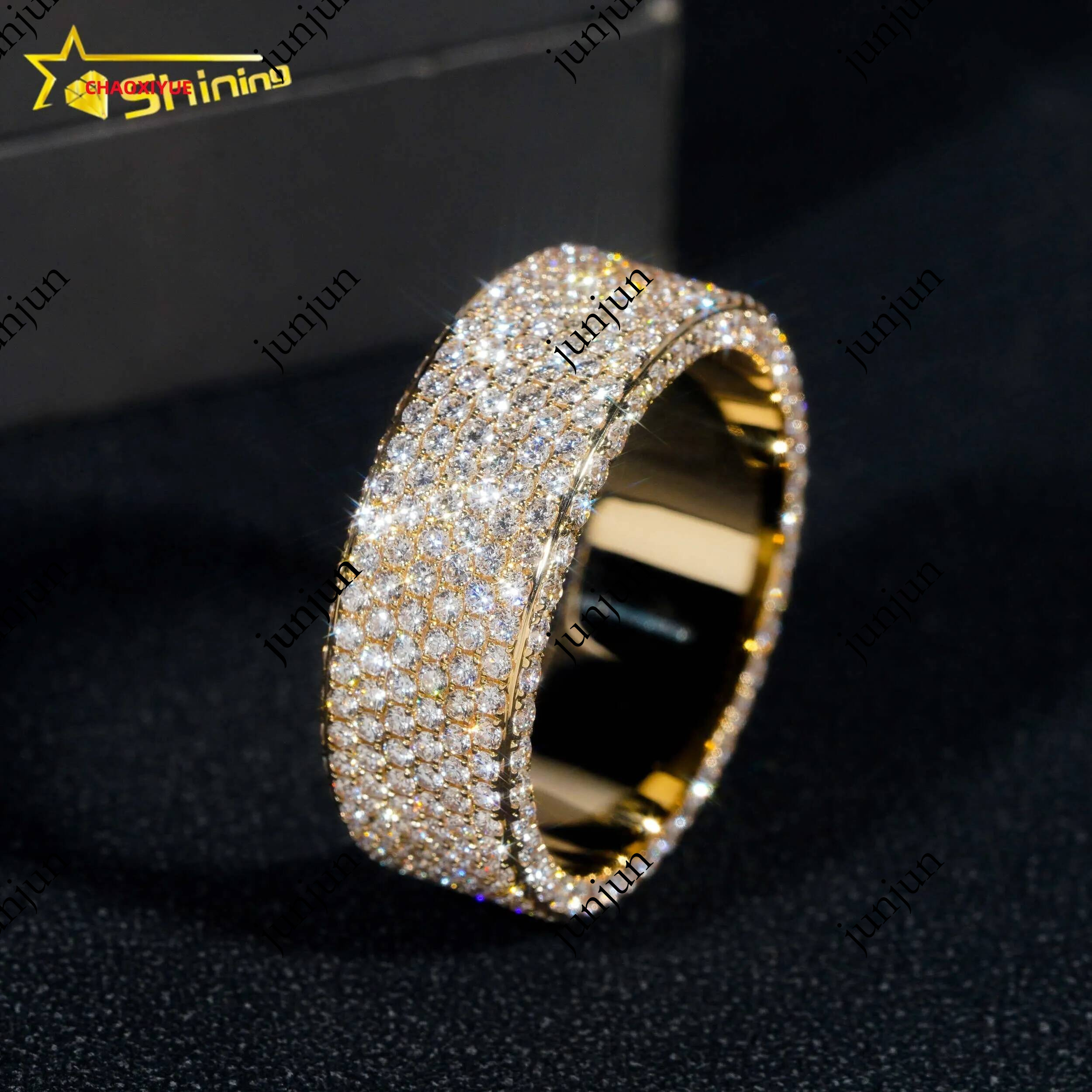 Custom Hip Hop Fine Jewelry Brilliant Real Lab Grown Natural Diamond 10K 14K 18K Gold Engagement Band Full Eternity Ring for Men