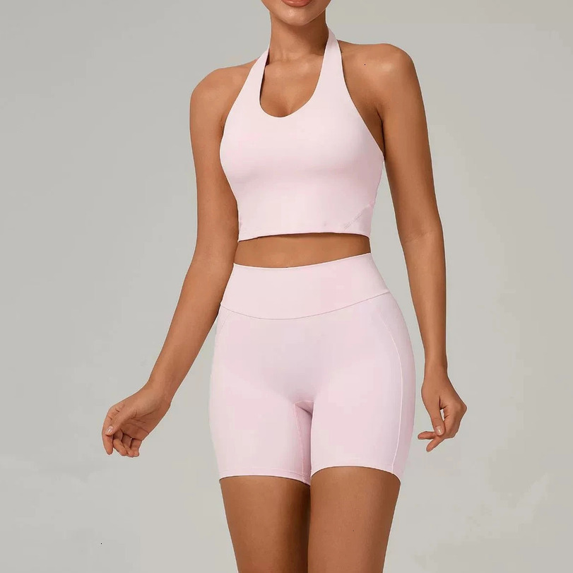 2026 Wholesale 2 Pieces Gym Clothes Woman Sportswear Summer Women's Sports Suit Yoga Set Activewear Sport Bra Short outdoor Light Pink Yellow F