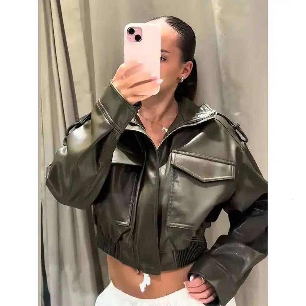 Women Casual everyday Dress Chic Fashion Faux Leather Jackets For Women Loose Zipper Long Sleeve Female Short Coats Autumn Lady Casual New Outerwear