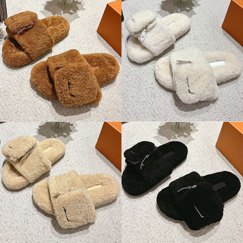 Retro Mules Designer Women Lambhair Open Toe Slippers Flip Soft Comfortable Upper Soft Elastic Flat Bottom Home Warmth Fury Slippers Top Quality 202
