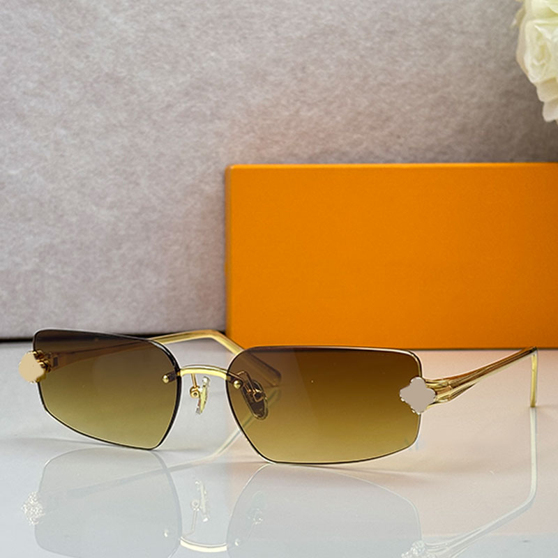 Designer Comet Rectangular Sunglasses Frameless Women camping glasses Brown gradient lenses Autumn sunglasses Diamond Flower signature tips Z3398U