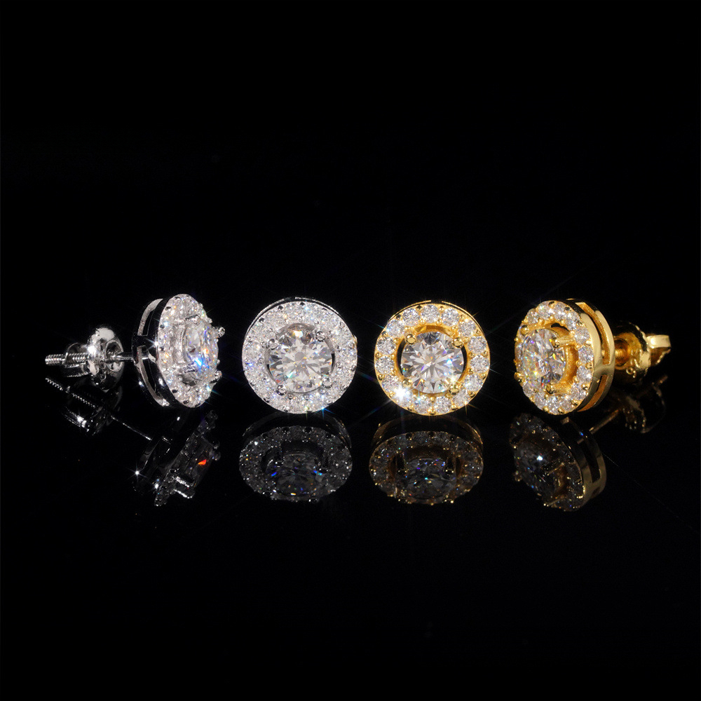 S925 silver simple personalized earrings with VVS moissanite inlay and hollow design, fashionable new product, direct supply