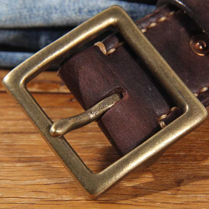 For Leather 4CM Men's Genuine High Quality Brass Buckle Jeans Casual Belts Extra Thick Natural Cowhide Designer Rough Style M261016