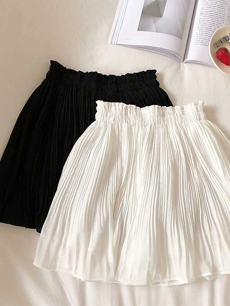 Shorts Skirts Summer Solid Chiffon Skirt Women 2025 Fashion Korean Elastic Waist Pleated Mini Skirt Casual Beach Faldas Saias W261017