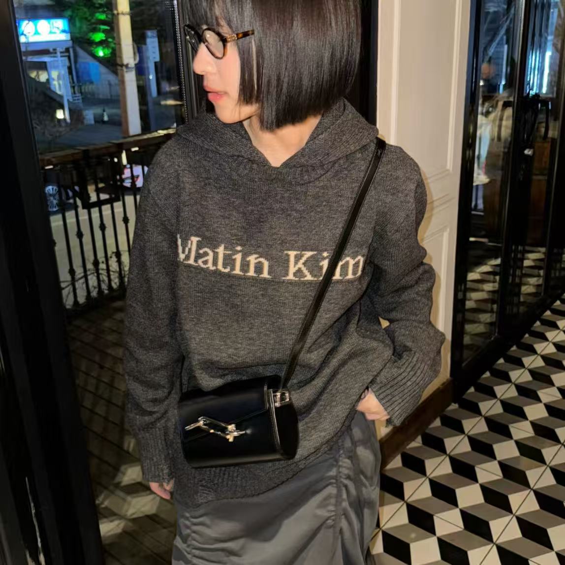 Men Women Casual Knitted Hoodie Loose Fit Long Sleeve Ripped Letter Pullover Sweater Unisex Versatile Streetwear Knit Tops