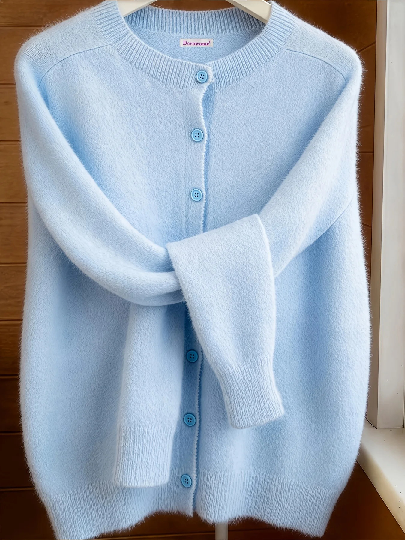 Solid Color Crew Neck Button Knit Cardigan for Spring Autumn Loose Casual Versatile Knitwear Soft Comfy Elegant Women's Top 261016