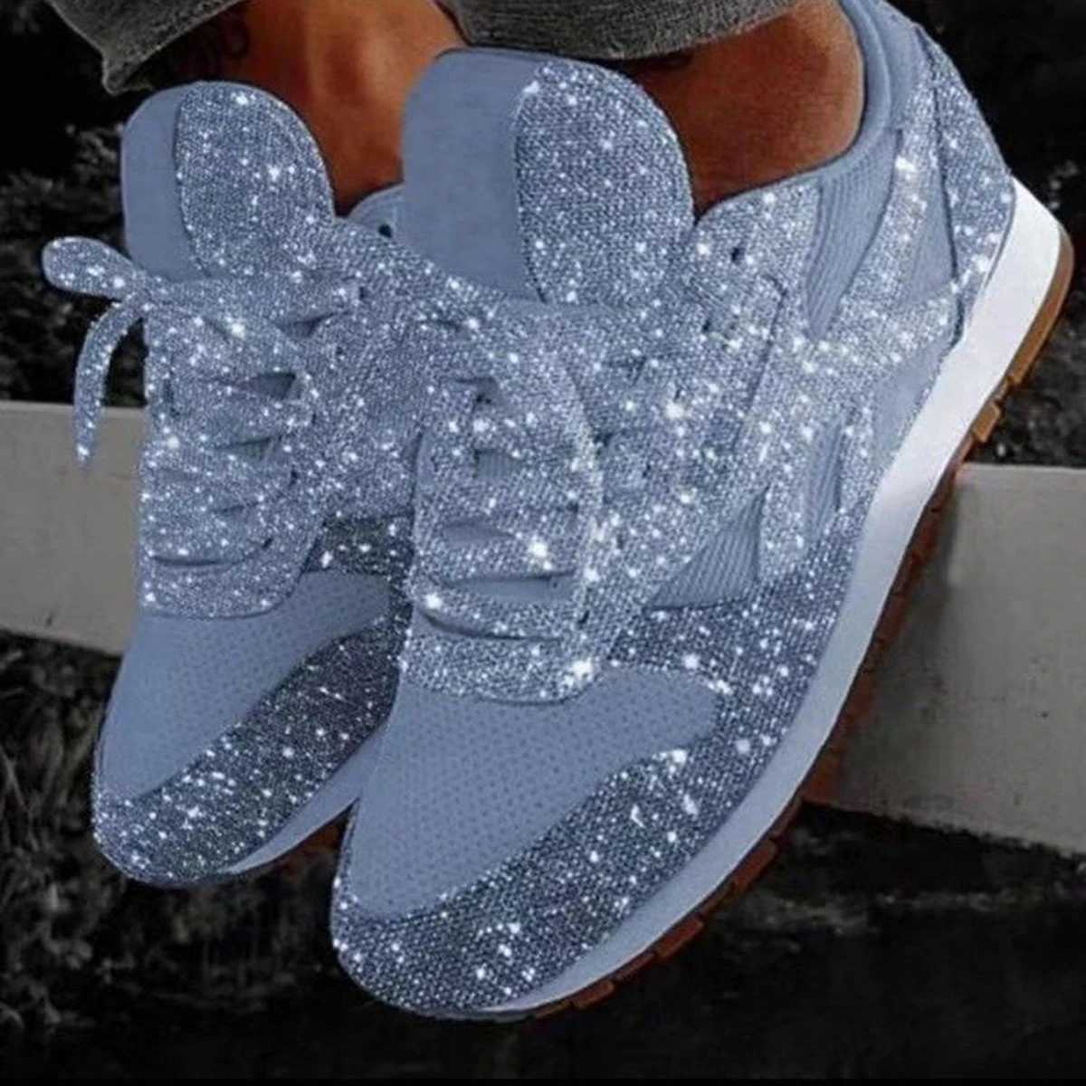 Casual Shoes 2026 New Women Flat Sneakers Casual Bling Vulcanized Shoes Women Mesh Lace Up Platform Plus Size 43 Fashion Outdoor Woman Shoes H261016