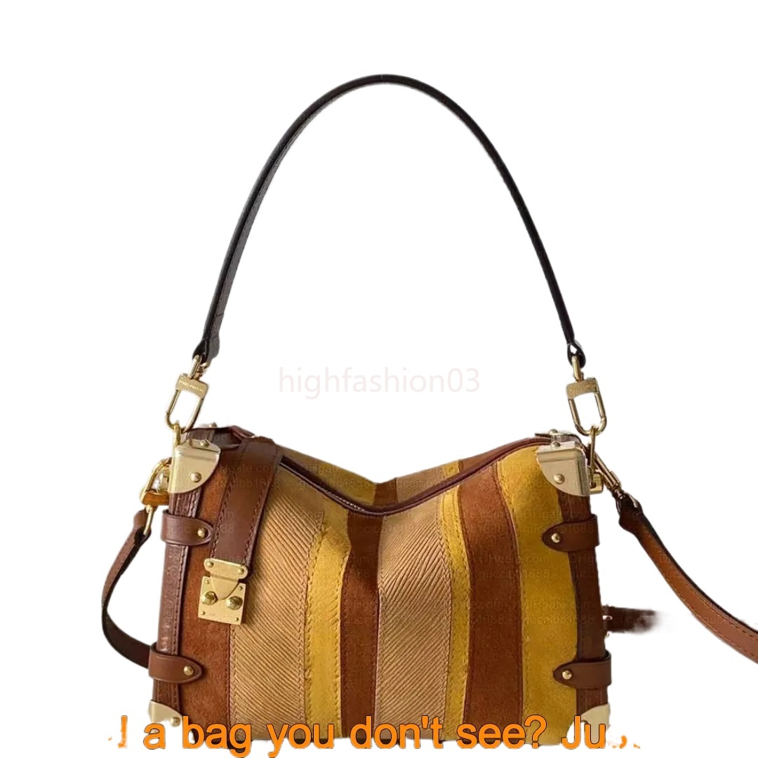 12A Definite Mirror Quality Designer Side Trunk Bags Luxury Handbag for Women 23.5cm Box Bag Suede Leather Shoulder Bags Brown Crossbody Purse with